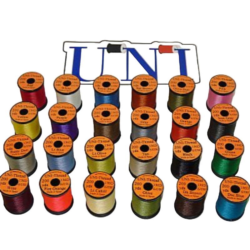 UNI Standard Fly Tying Thread|Yellow|White|Tan|Rusty Dun|Rusty Brown|Red|Purple|Pink|Orange|Olive Dun|Olive|Mahogany|Light Olive|Iron Grey|Grey|Fl. Orange|Fl. Chartreuse|Fire Orange|Dark Brown|Black|Silver Doctor Blue|Camel|6/0|8/0