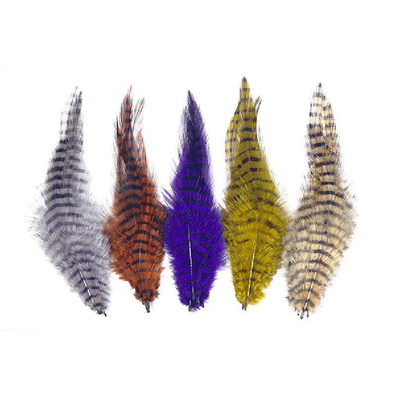 MFC Barred Saddle Hackle|Burnt Orange/Black|Chartreuse/Black|Olive/Black|Purple/Black|Red/Black|Tan/Black|Yellow/Black|Brown/Black|White/Black|Rust/Black