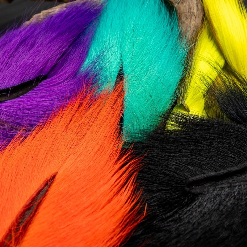 Shor Bucktail Trim Pieces|Black|Olive|Fl. Green|Fl. Yellow|Light Blue|Pearl Grey|Red|Tan|Purple
