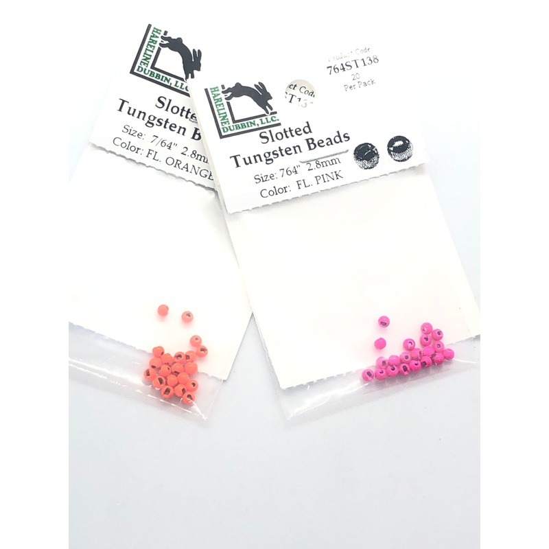 Hareline Dubbin Fluorescent Slotted Tungsten Beads 20 Packs