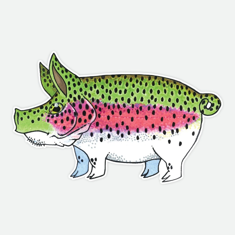 Remedy Provisions Stickers|Pig Rainbow Trout|Pig Cutthroat Trout|Pig Brook Trout|Pig Brown Trout|Hillbilly Brook Trout|Golden Stonefly|Brown Trout Football|Buck Rainbow