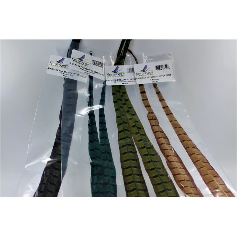 Ringneck Pheasant Tail|Black|Brown|Natural|Olive|Orange|Red|Yellow|Muskrat Gray|Bleached/Ginger|Fluo. Chartruese|Fluo. Blue|Galloup’s Brown Olive|Fl. Hot Pink|Purple|Dun