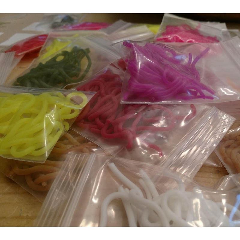 Big T Squirmy Worm Material|Hot Pink|Red|Bloodworm Red|Orange|White|Yellow|Purple|Olive|Natural Worm|Fl. Green