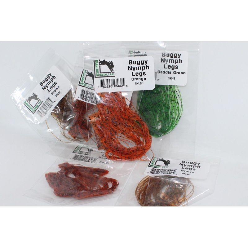 Buggy Nymph Legs|Black Smoke|Golden|Hares Ear Tan|Olive|Orange|Rootbeer|Brown|Caddis Green|Chartreuse|Dark Olive
