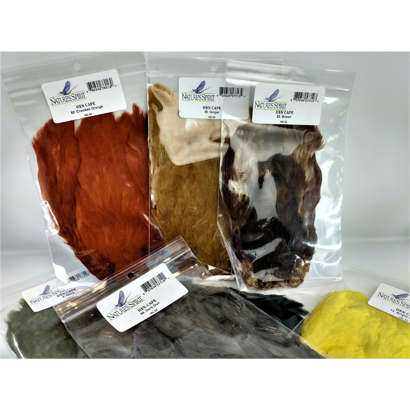 Hen Cape / Hen Neck|Olive|Bright Yellow|Brown|Black|Ginger|Dark Dun|Medium Dun|Crawdad Orange|Highlander Green|Badger