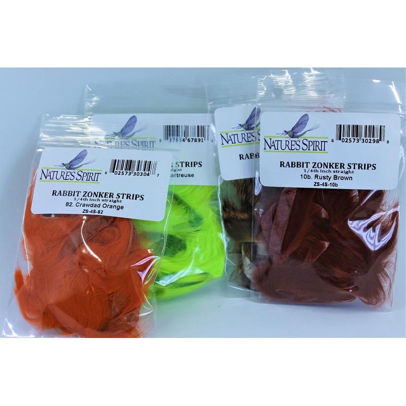 Rabbit Zonker Strips|1/4 inch|1/8 inch|1/8 Inch|Olive|Sculpin Olive|Rusty Brown|Golden Brown|Black|Gold Variant|White|Fluo. Chartreuse|Crawdad Orange|Peach|Purple|Assorted Bright|Assorted Dark
