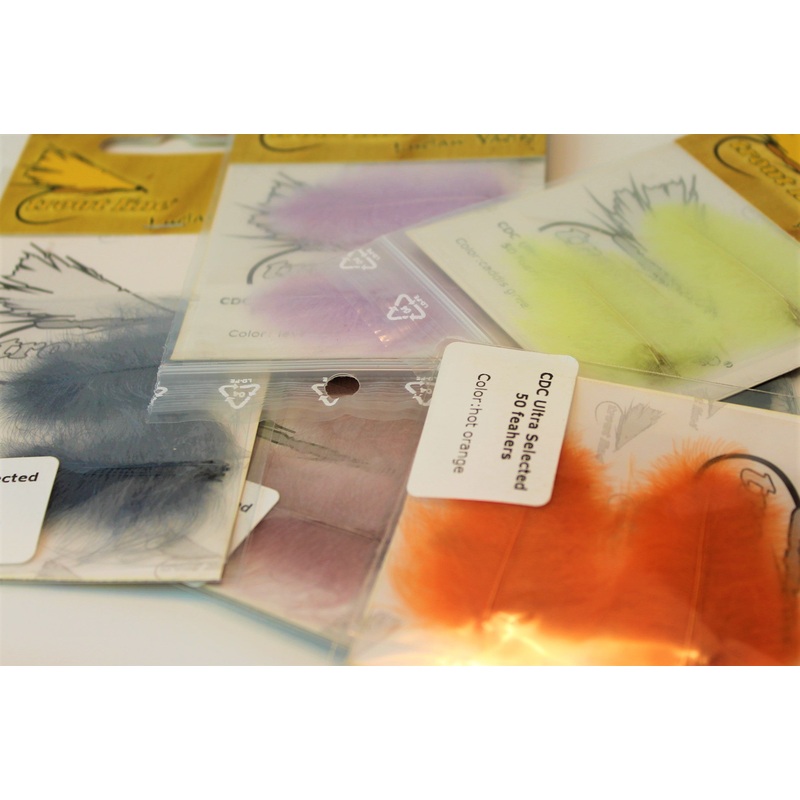 Troutline Ultra Select CDC|Adult Caddis Green|Dyed Black|Brown|Baby Pink|Blue Dun|Cinnamon|Caddis Green|Grey Brown|Hot Pink|Light Blue Dun|Light Grey Brown|Lavander|Olive|Hot Orange|Violet|Red|Rusty Brown|Slate Grey|Tobacco|Natural White|Natural Tan|Natur