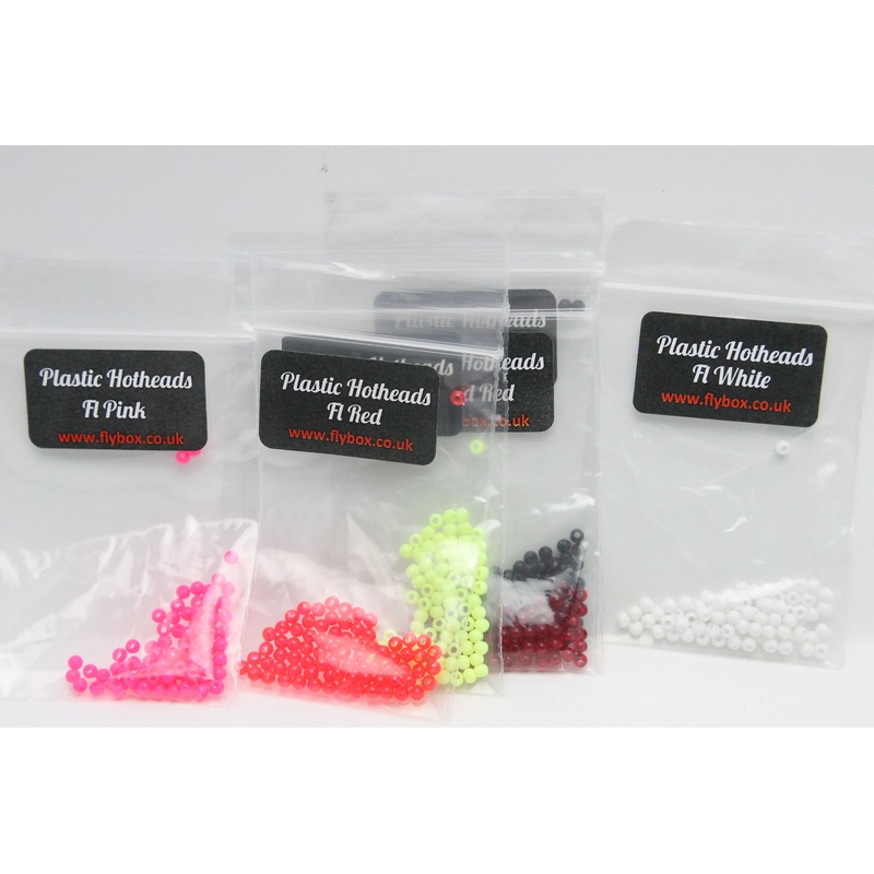 Flybox Plastic Hothead Beads|Chartreuse|Fl. Red|Pink|White|Blood Red|Black