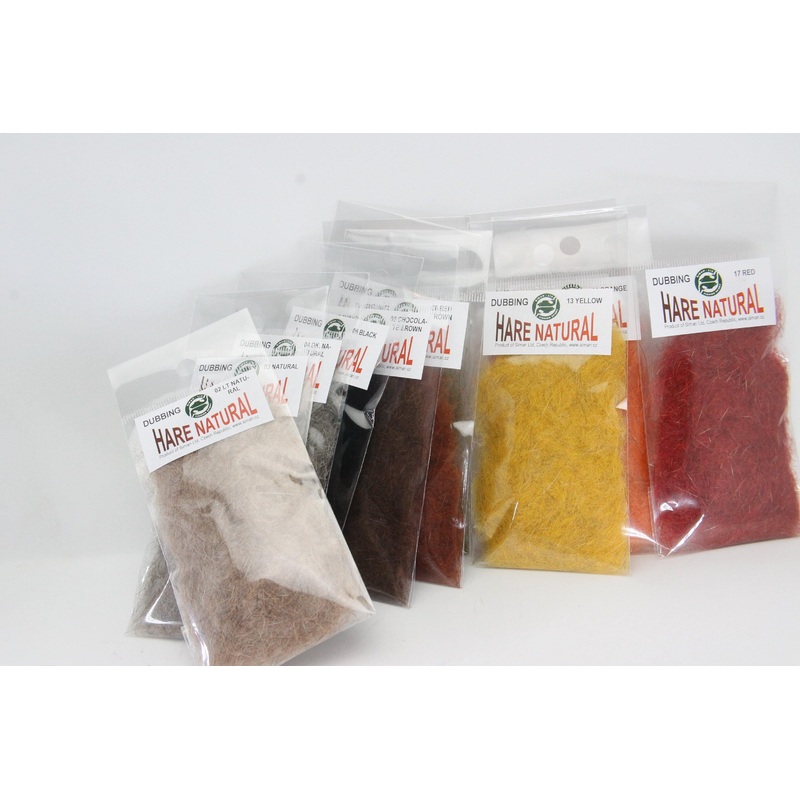 Siman Hare Natural Dubbing|Light Natural|Natural|Dark Natural|Black|Chocolate Brown|Red Brown|Olive Brown|Olive|Yellow|Orange|Pink|Red|Tan|Tobacco|Light Violet