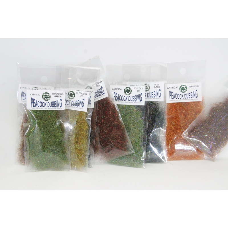 Siman Peacock Dubbing|Green|Bronze|Peacock Eye|Black|Red|UV Green|UV Black|UV Bronze|Reddish|Blue