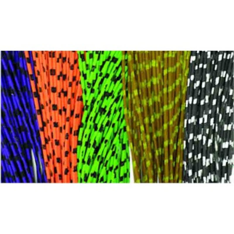 Barred Round Rubber Legs|White/Gold|Yellow/Red|Yellow/Orange|Yellow/Black|Dark Olive/Gold|Dark Olive/Fl. Yellow|Mud Brown/Black|Chartreuse/Black|Orange/Black|Brown/Gold|Purple/Black