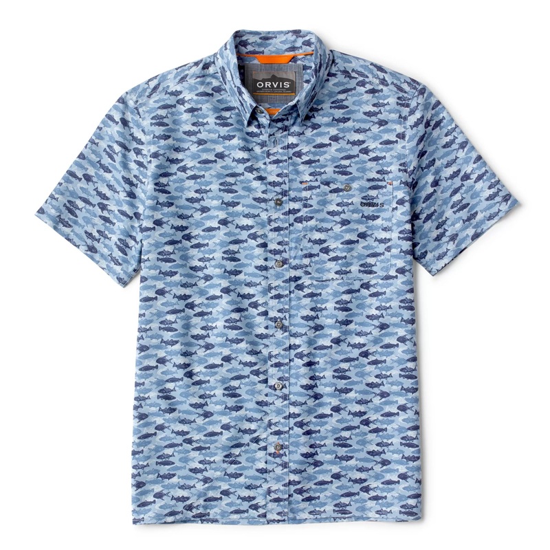 Orvis Tech Chambray Printed Short-Sleeve Shirt – Dusty Blue