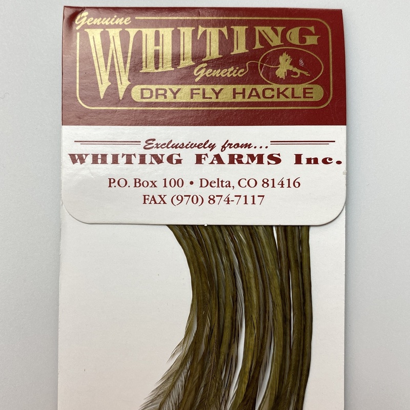 Whiting 100 Pack Dry Fly Hackle  – Dark Olive – 20