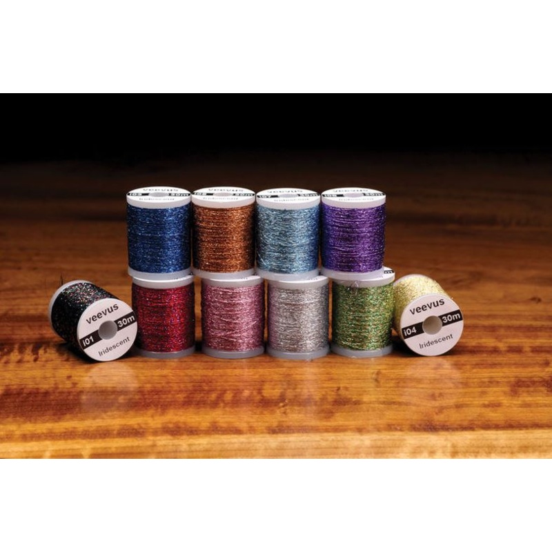 Veevus Iridescent Thread||11 – Black Rainbow||23 – Blue||31 – Bonefish Tan||67 – Copper||72 – Cream||127 – Fl. Chartreuse||129 – Fl. Fire Orange||133 – Fl. Pink||142 – Fl. Yellow||153 – Gold||263 – Olive||282 – Peacock||284 – Pearl||289 – Pink||298 – Purp
