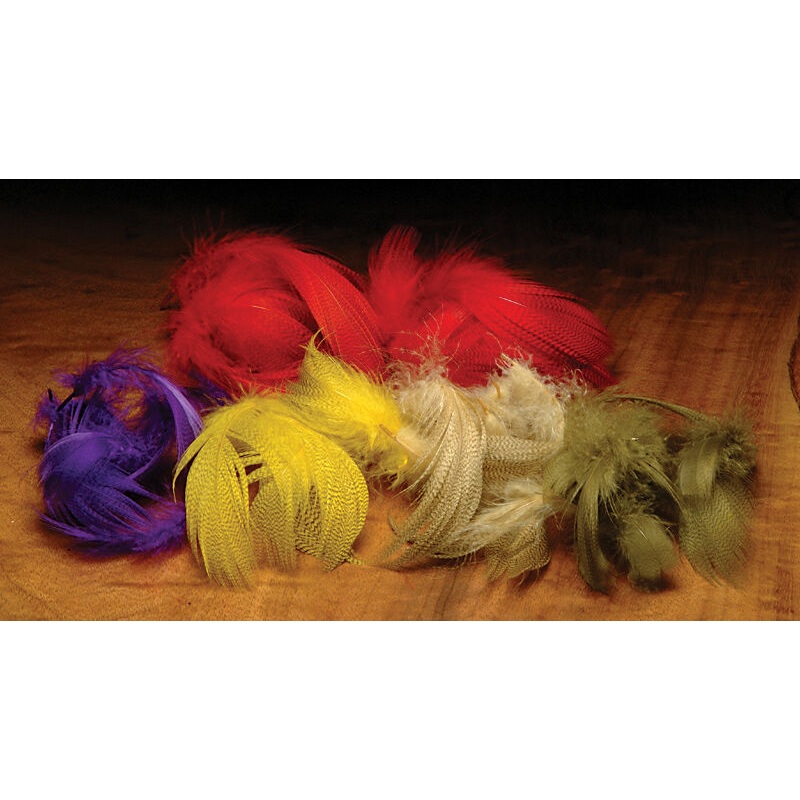 Mallard Flank|Black|Bright Green|Brown|Fl. Fuchsia|Hot Pink|Medium Dun|Natural|Olive|Orange|Purple|Red|Wood Duck Tan|Wood Duck Gold|Yellow