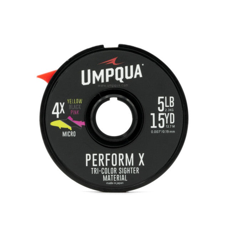 Umpqua Sighter Tippet|Red/Green|Yellow/Pink|Red/Black/Green|Yellow/Black/Pink|02X Heavy .013″ – 16lb|2X Medium .009″ – 8lb|4X Micro .007 – 5lb