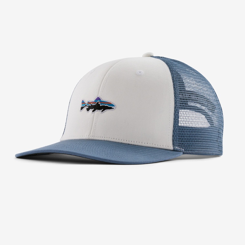 Patagonia Fly Fish Food Stand Up Trout Trucker Hat – White