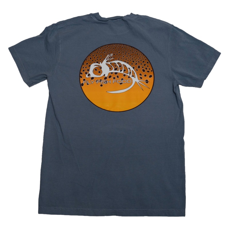 Fly Fish Food Brown Trout Logo Tee – Blue
